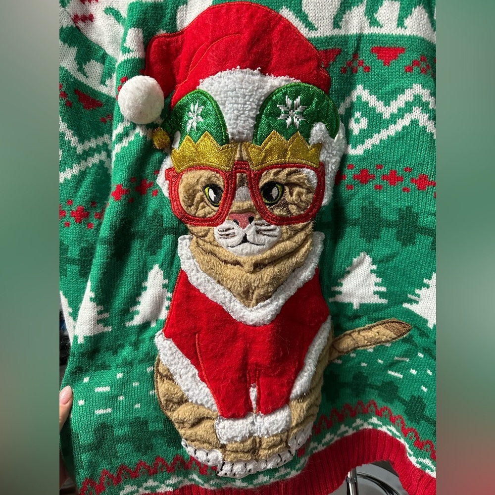 Ugly Christmas Sweater Cat Funny Women’s Large